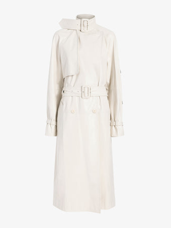 Proenza Schouler Still Life image of Sabina Coat in Lacquered Leather in Ecru