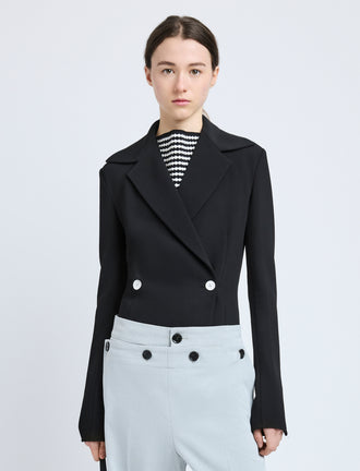 Proenza Schouler Front cropped image of model wearing Marine Jacket in Bi-Stretch Suiting in Black
