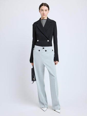 Proenza Schouler Front full length image of model wearing Marine Jacket in Bi-Stretch Suiting in Black