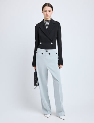 Proenza Schouler Front full length image of model wearing Marine Jacket in Bi-Stretch Suiting in Black