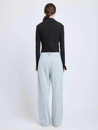 Proenza Schouler Back full length image of model wearing Marine Jacket in Bi-Stretch Suiting in Black