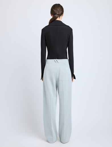 Proenza Schouler Back full length image of model wearing Marine Jacket in Bi-Stretch Suiting in Black