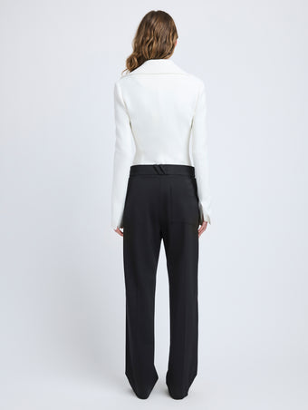 Proenza Schouler Back full length image of model wearing Marine Jacket in Bi-Stretch Suiting in Off White