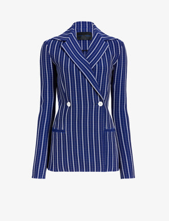 Proenza Schouler Still Life image of Marine Jacket in Plaid Bi-Stretch Viscose in Cobalt Multi