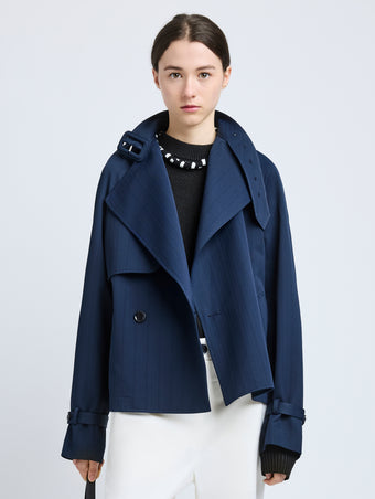 Proenza Schouler Front cropped image of model wearing Larissa Jacket in Technical Nylon Jacquard in Midnight