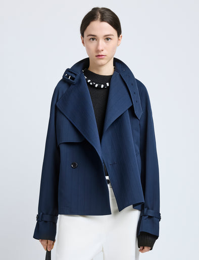 Proenza Schouler Front cropped image of model wearing Larissa Jacket in Technical Nylon Jacquard in Midnight
