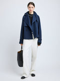 Proenza Schouler Front full length image of model wearing Larissa Jacket in Technical Nylon Jacquard in Midnight