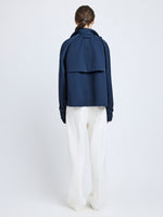 Proenza Schouler Back full length image of model wearing Larissa Jacket in Technical Nylon Jacquard in Midnight