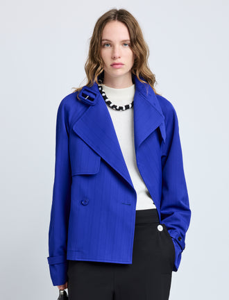 Proenza Schouler Front cropped image of model wearing Larissa Jacket in Technical Nylon Jacquard in Cobalt