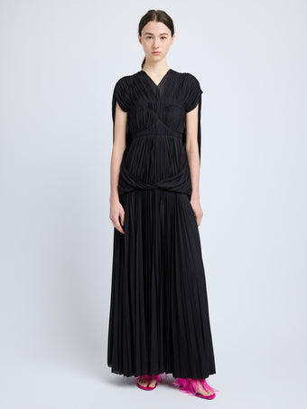 Proenza Schouler Front full length image of model wearing Rumi Dress in Pleated Jersey in Black