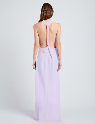 Proenza Schouler Back full length image of model wearing Faye Backless Dress In Matte Viscose Crepe in Lilac