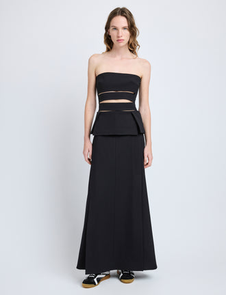 Proenza Schouler Front full length image of model wearing Kit Dress in Wool Gabardine in Black