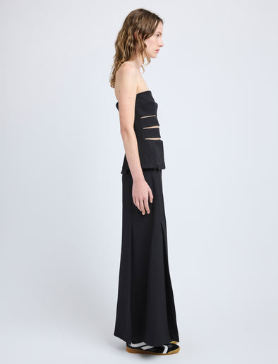 Proenza Schouler Side full length image of model wearing Kit Dress in Wool Gabardine in Black