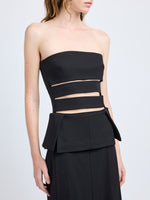 Proenza Schouler Detail image of model wearing Kit Dress in Wool Gabardine in Black