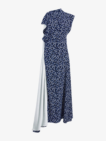 Proenza Schouler Still Life image of Devyn Dress in Printed Silk Viscose in Navy Multi