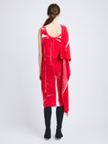 Proenza Schouler Back full length image of model wearing Ondine Dress in Garment Printed Silk Viscose in Crimson