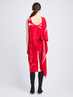 Proenza Schouler Back full length image of model wearing Ondine Dress in Garment Printed Silk Viscose in Crimson