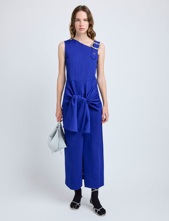 Proenza Schouler Front full length image of model wearing Jackie Dress in Technical Nylon Jacquard in Cobalt