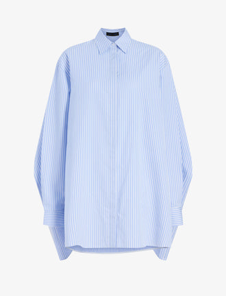 Proenza Schouler Still Life image of Isla Dress in Stripe Cotton Silk Poplin in Pale Blue Multi