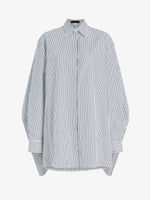 Proenza Schouler Still Life image of Isla Dress in Stripe Cotton Silk Poplin in Navy Multi