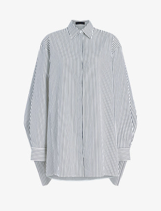 Proenza Schouler Still Life image of Isla Dress in Stripe Cotton Silk Poplin in Navy Multi