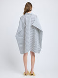 Proenza Schouler Back full length image of model wearing Isla Dress in Stripe Cotton Silk Poplin in Navy Multi