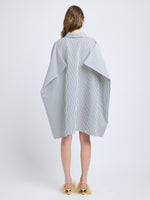 Proenza Schouler Back full length image of model wearing Isla Dress in Stripe Cotton Silk Poplin in Navy Multi