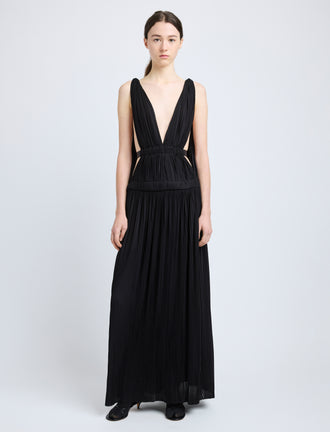 Proenza Schouler Front full length image of model wearing Serra Dress in Matte Jersey in Black