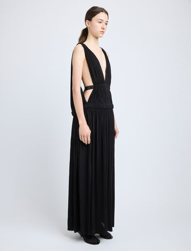 Proenza Schouler Side full length image of model wearing Serra Dress in Matte Jersey in Black