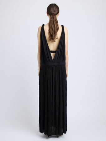 Proenza Schouler Back full length image of model wearing Serra Dress in Matte Jersey in Black