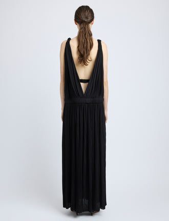 Proenza Schouler Back full length image of model wearing Serra Dress in Matte Jersey in Black