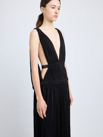 Proenza Schouler Detail image of model wearing Serra Dress in Matte Jersey in Black