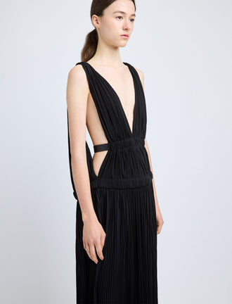 Proenza Schouler Detail image of model wearing Serra Dress in Matte Jersey in Black