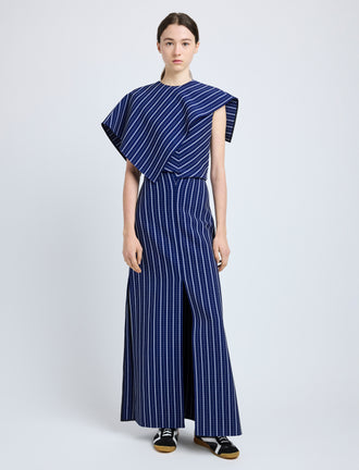 Proenza Schouler Front full length image of model wearing Selene Dress in Bi-Stretch Plaid Suiting in Cobalt Multi