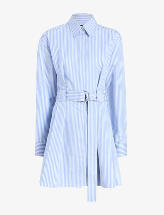 Proenza Schouler Still Life image of Viola Dress in Stripe Cotton Silk Poplin in Pale Blue Multi