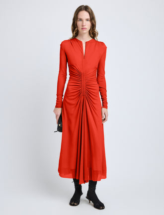Proenza Schouler Front full length image of model wearing Kerstin Dress in Crepe Jersey in Red