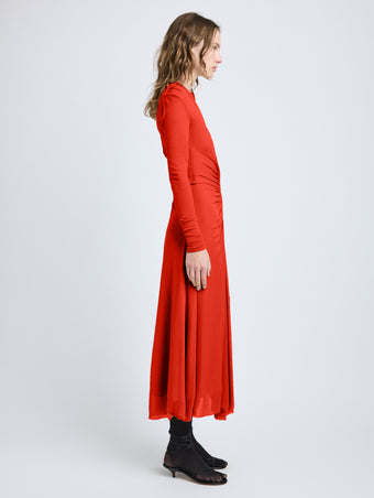 Proenza Schouler Side full length image of model wearing Kerstin Dress in Crepe Jersey in Red