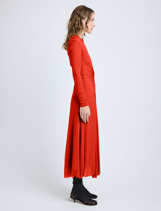 Proenza Schouler Side full length image of model wearing Kerstin Dress in Crepe Jersey in Red
