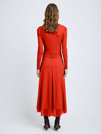 Proenza Schouler Back full length image of model wearing Kerstin Dress in Crepe Jersey in Red
