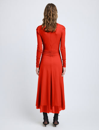 Proenza Schouler Back full length image of model wearing Kerstin Dress in Crepe Jersey in Red