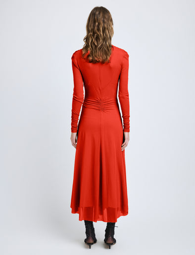 Proenza Schouler Back full length image of model wearing Kerstin Dress in Crepe Jersey in Red