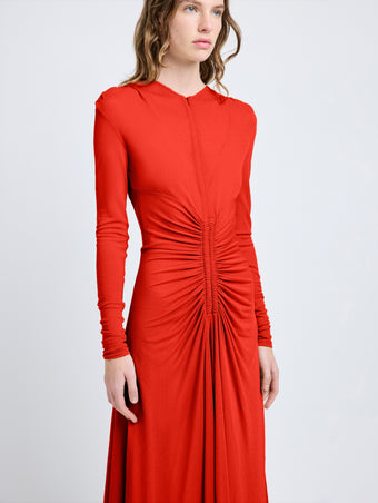 Proenza Schouler Detail image of model wearing Kerstin Dress in Crepe Jersey in Red