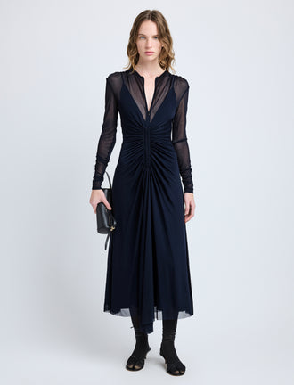 Proenza Schouler Front full length image of model wearing Kerstin Dress in Crepe Jersey in Midnight