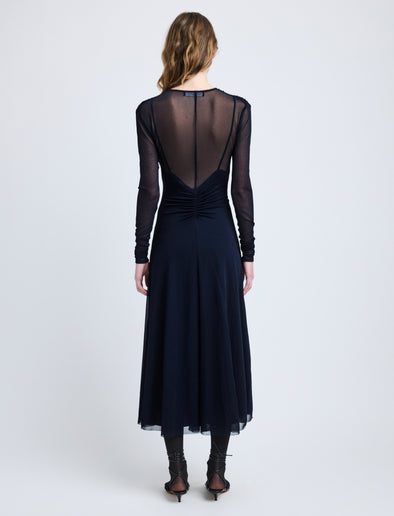 Proenza Schouler Back full length image of model wearing Kerstin Dress in Crepe Jersey in Midnight