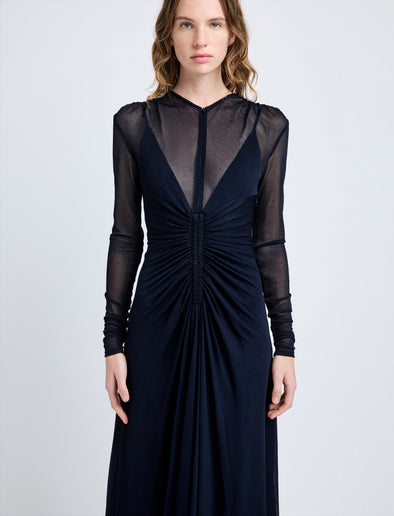 Proenza Schouler Detail image of model wearing Kerstin Dress in Crepe Jersey in Midnight