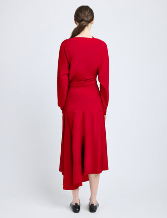 Proenza Schouler Back full length image of model wearing Alina Dress in Stretch Silk Viscose in Red