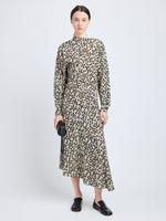 Proenza Schouler Front image of model wearing Alina Dress in Printed Silk Viscose in Sand Multi