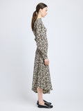Proenza Schouler Side image of model wearing Alina Dress in Printed Silk Viscose in Sand Multi