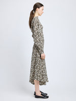 Proenza Schouler Side image of model wearing Alina Dress in Printed Silk Viscose in Sand Multi