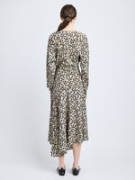 Proenza Schouler Back image of model wearing Alina Dress in Printed Silk Viscose in Sand Multi